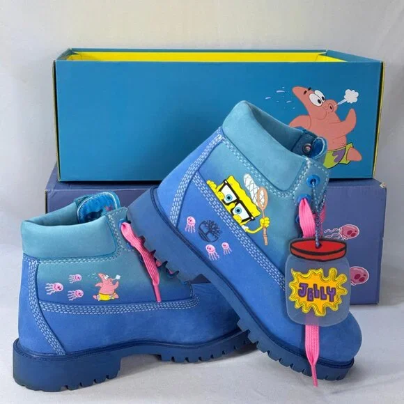 TIMBERLAND x SpongeBob 6 Inch Waterproof Nubuck Leather Boots Size 2 Youth